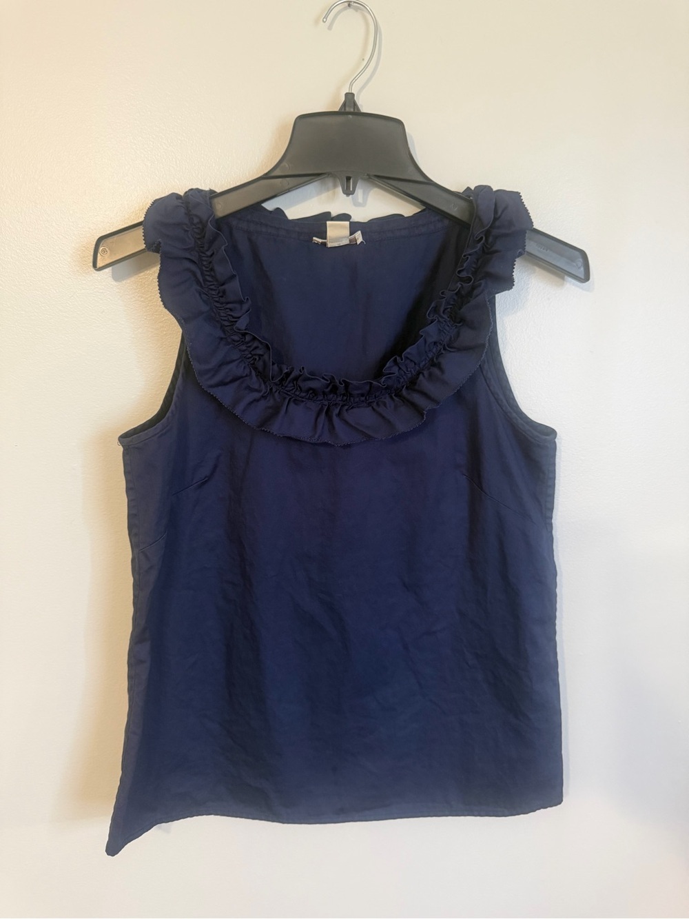J. Crew Navy Ruffle Neck Sleeveless Cotton Blouse size 4